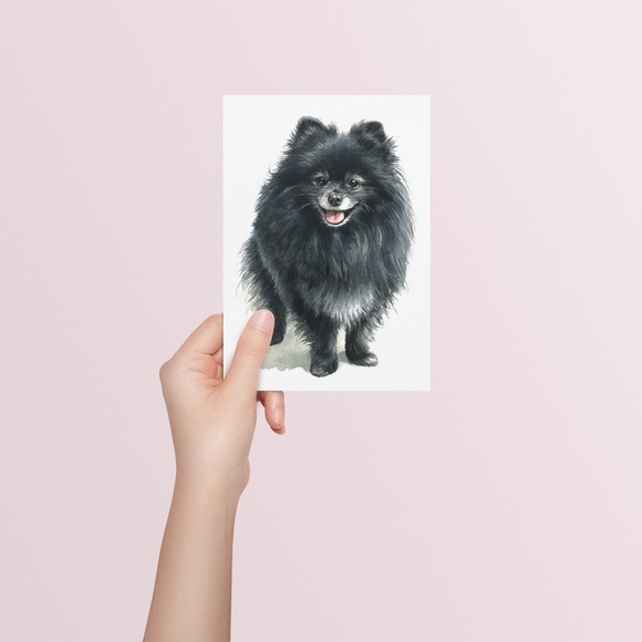 Watercolor Black Pomeranian Dog Portrait Art Print – Unframed Fine Art Poster - Picture 5 of 5